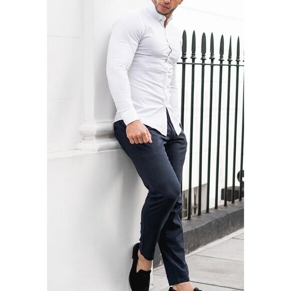 Men’s Muscle Fit Dress Shirts Athletic Slim Fit Long Sleeve Button Down Shirt - Picture 5 of 6